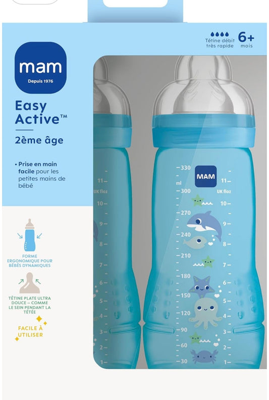 MAM Lot de 2 biberon anti collique easy active 6 mois +, 2 unités de 330 ml