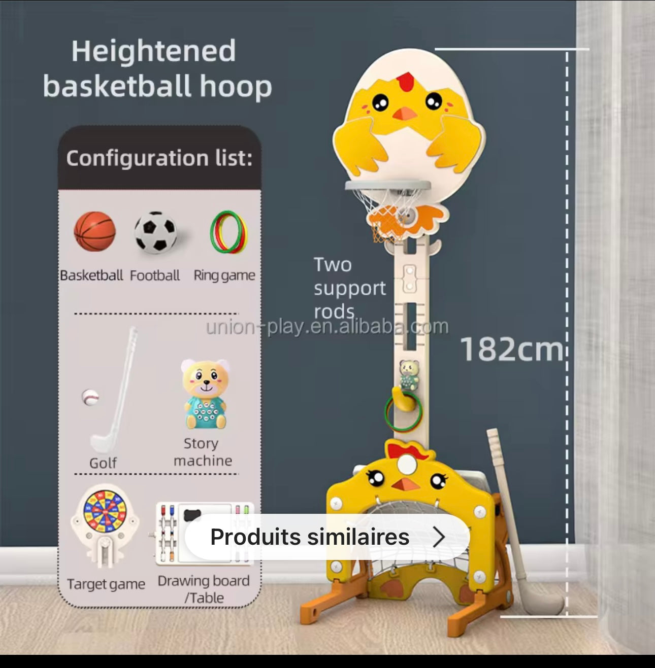 un centre de jeu multifonction 4 en 1 et reglable 1.82M