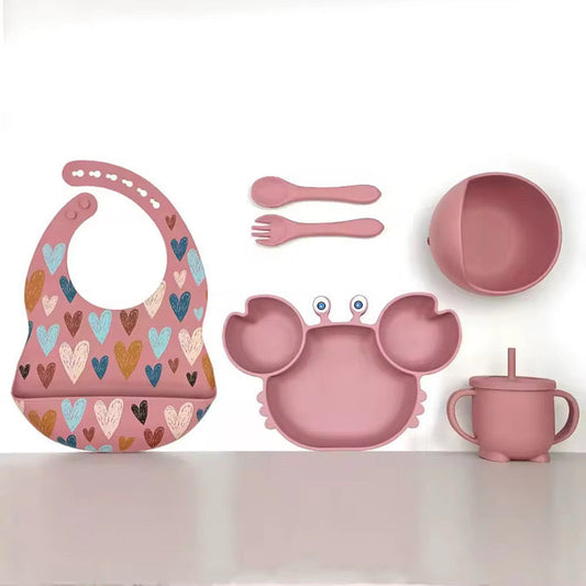 Set Repas en silicone Pour Enfant - 6pieces , 5 Couleurs au Choix