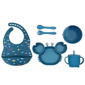 Set Repas en silicone Pour Enfant - 6pieces , 5 Couleurs au Choix