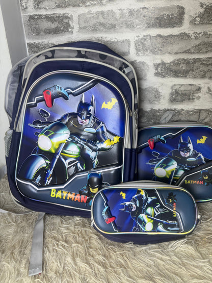 Ensemble Scolaire 3 Pièces – Batman | Sac à dos, Trousse et Sac Repas CI à CM2 (