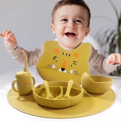 Set Repas en silicone Pour Enfant - 6pieces , 5 Couleurs au Choix