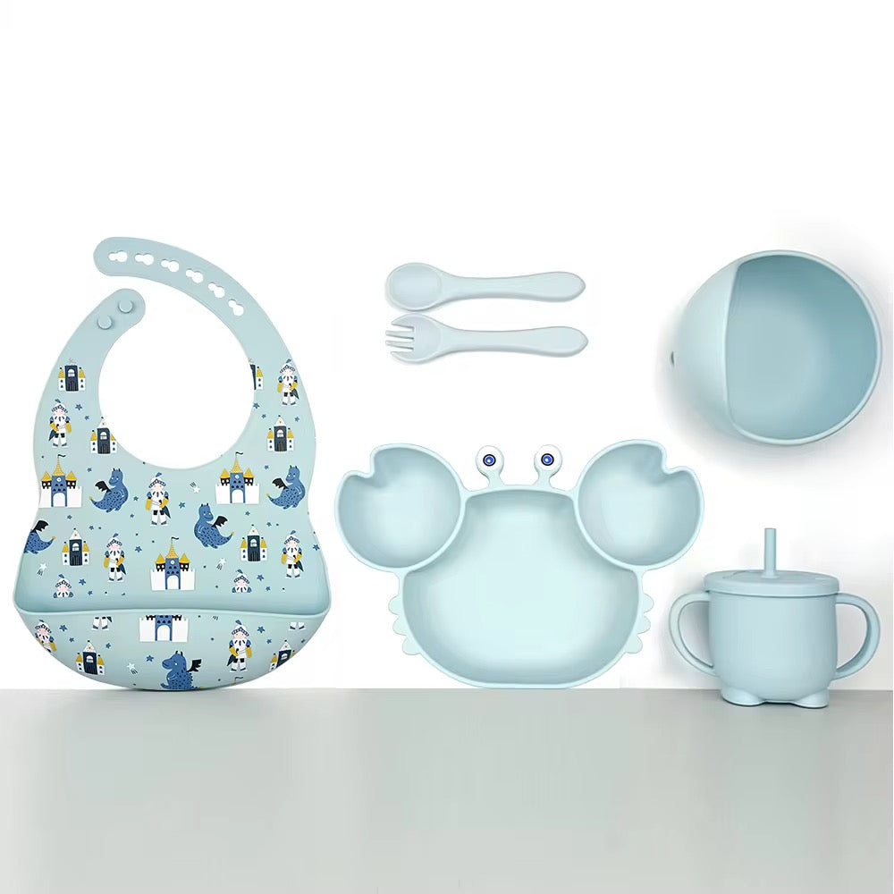 Set Repas en silicone Pour Enfant - 6pieces , 5 Couleurs au Choix
