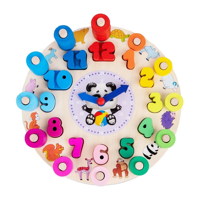 Horloge éducative en bois avec chiffres colorés et animaux mignons