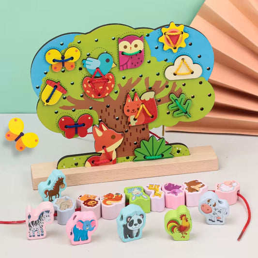 jeux d'eveil- arbre a lacer et animaux