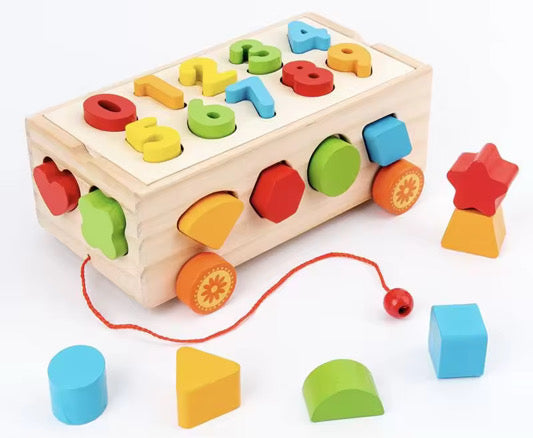 Chariot Éducatif en Bois – Formes Chiffres et couleur