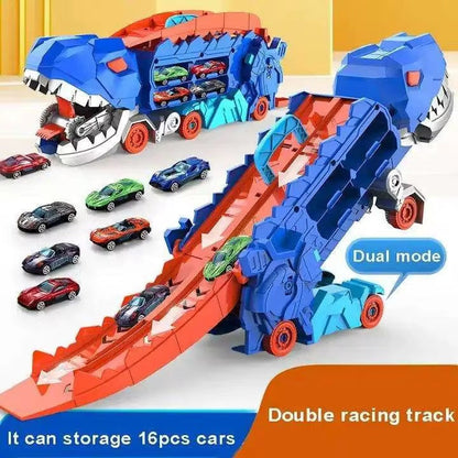 Camion Dinosaure avec Piste de Course Double – Coffret 4Voitures Inclus