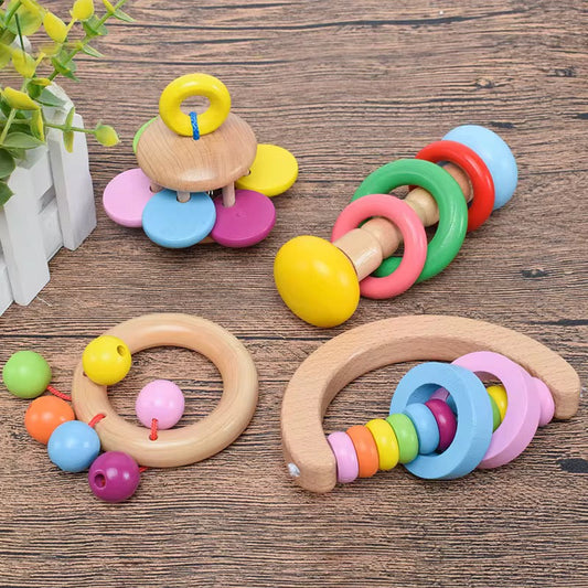 Lot de Hochets en Bois Colorés – Jouets Sensoriels pour Bébé*