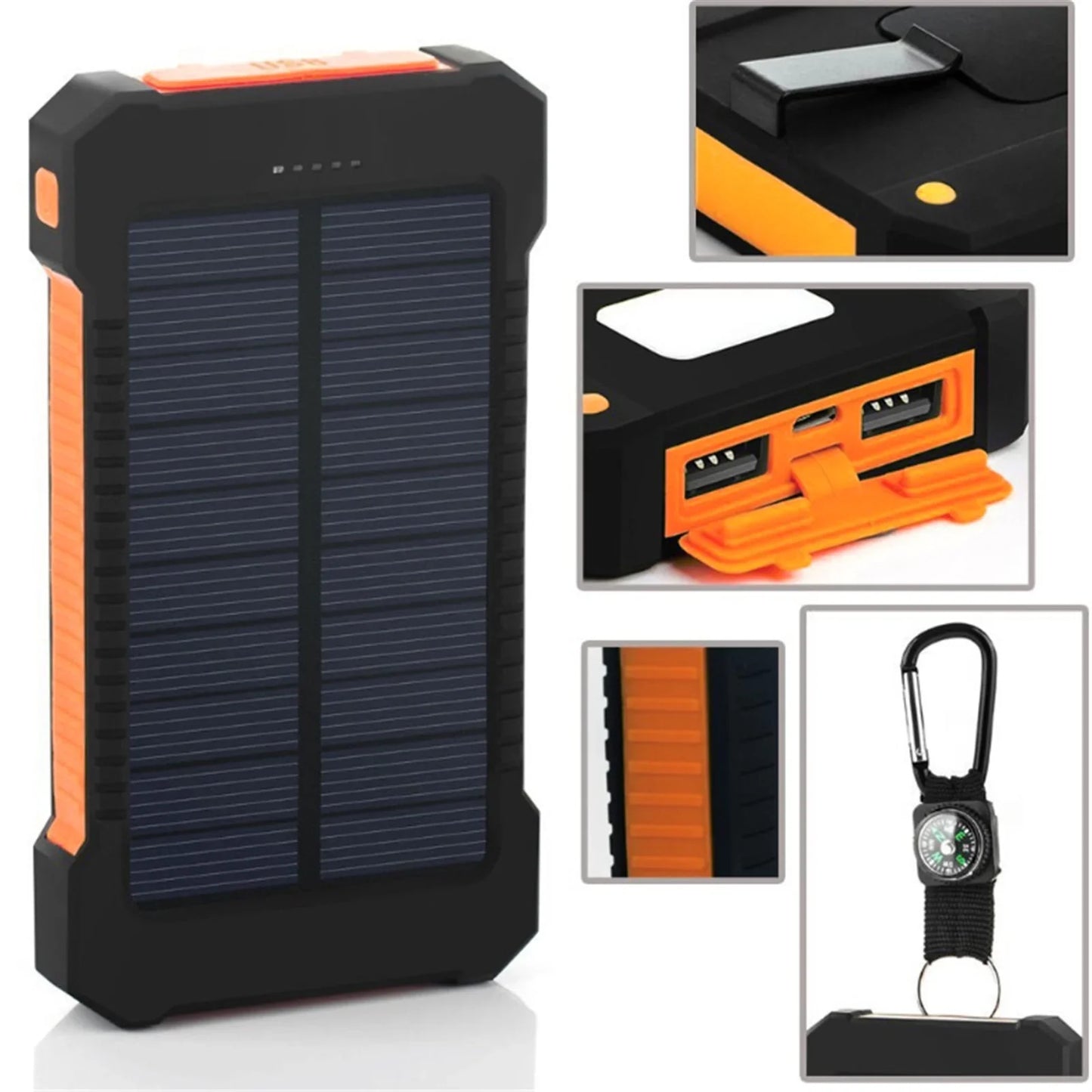 Chargeur solaire - Power Bank avec lampe torche LED intégrée pour tous les téléphones portables et appareils électroniques