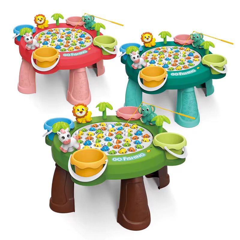 Table de Jeu de Pêche Électrique Rotative "Go Fishing Zoo" (45 Poissons, 4 Cannes)