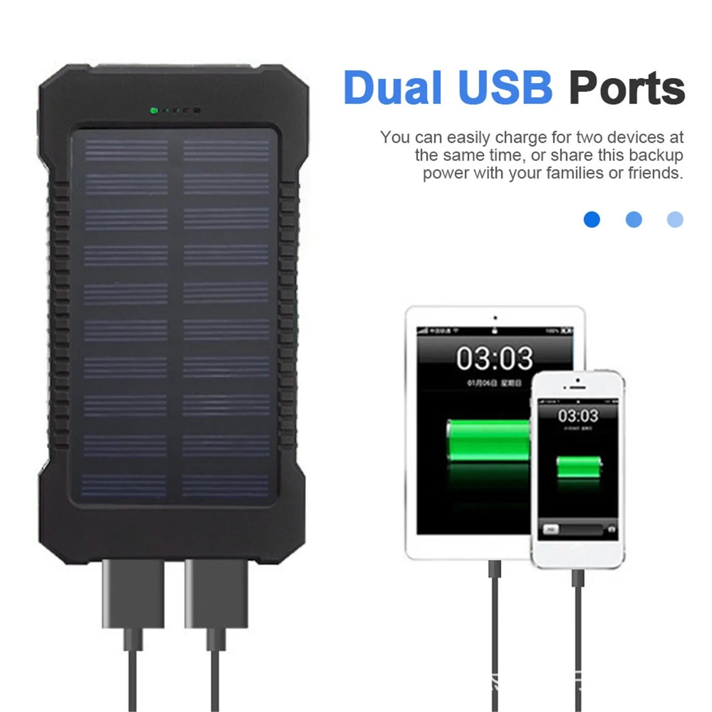 Chargeur solaire - Power Bank avec lampe torche LED intégrée pour tous les téléphones portables et appareils électroniques
