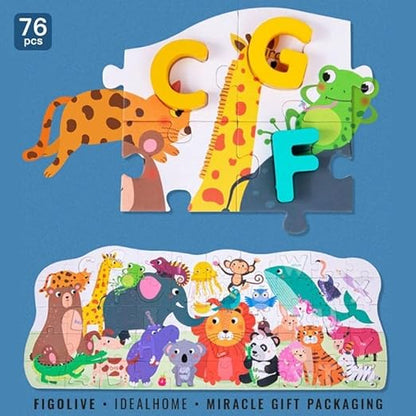 Jeu de puzzle en bois  avec alphabet et animaux | Puzzle créatif pour raconter des histoires | Stimuler l'imagination des enfants | Jouets Montessori/Jouets éducatifs pour l'éveil des enfants (garçons et filles de 3 ans et plus)