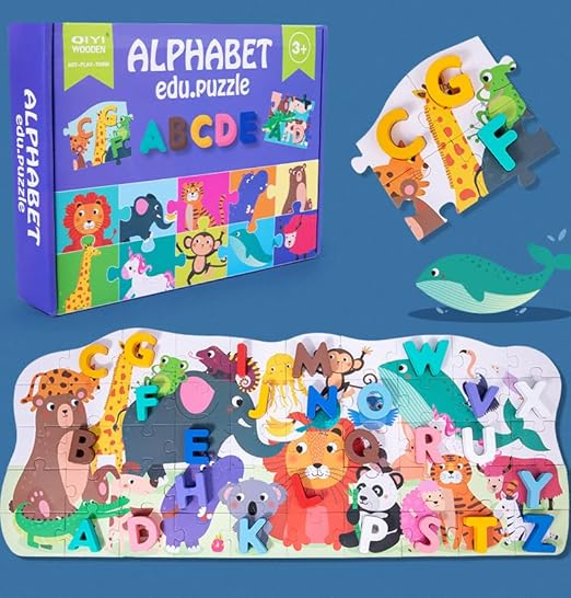 Jeu de puzzle en bois  avec alphabet et animaux | Puzzle créatif pour raconter des histoires | Stimuler l'imagination des enfants | Jouets Montessori/Jouets éducatifs pour l'éveil des enfants (garçons et filles de 3 ans et plus)