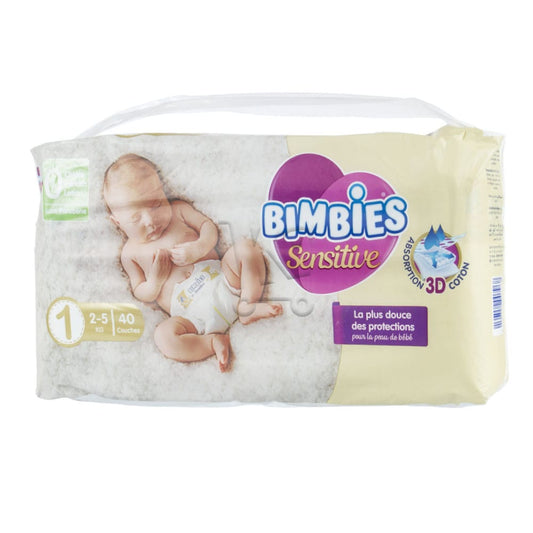 Bimbies  Sensitive Taille 1  Eco pack  (2-5KG ) 40pcs