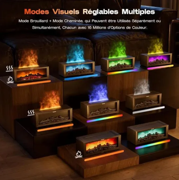 Diffuseur Arôme pour Huiles Essentielles - Effet Flamme Dynamique,Changement Couleur Auto,Télécommande
