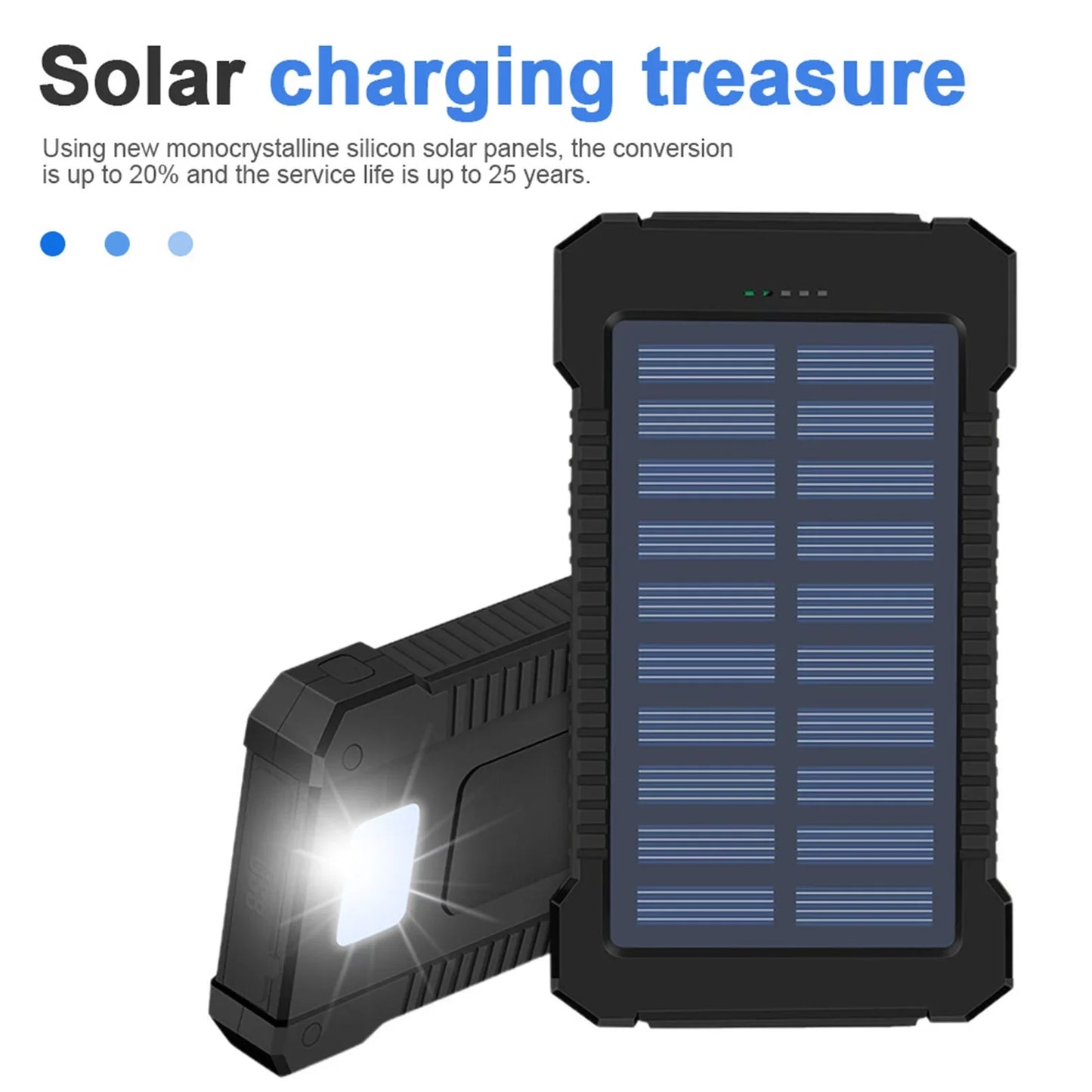 Chargeur solaire - Power Bank avec lampe torche LED intégrée pour tous les téléphones portables et appareils électroniques