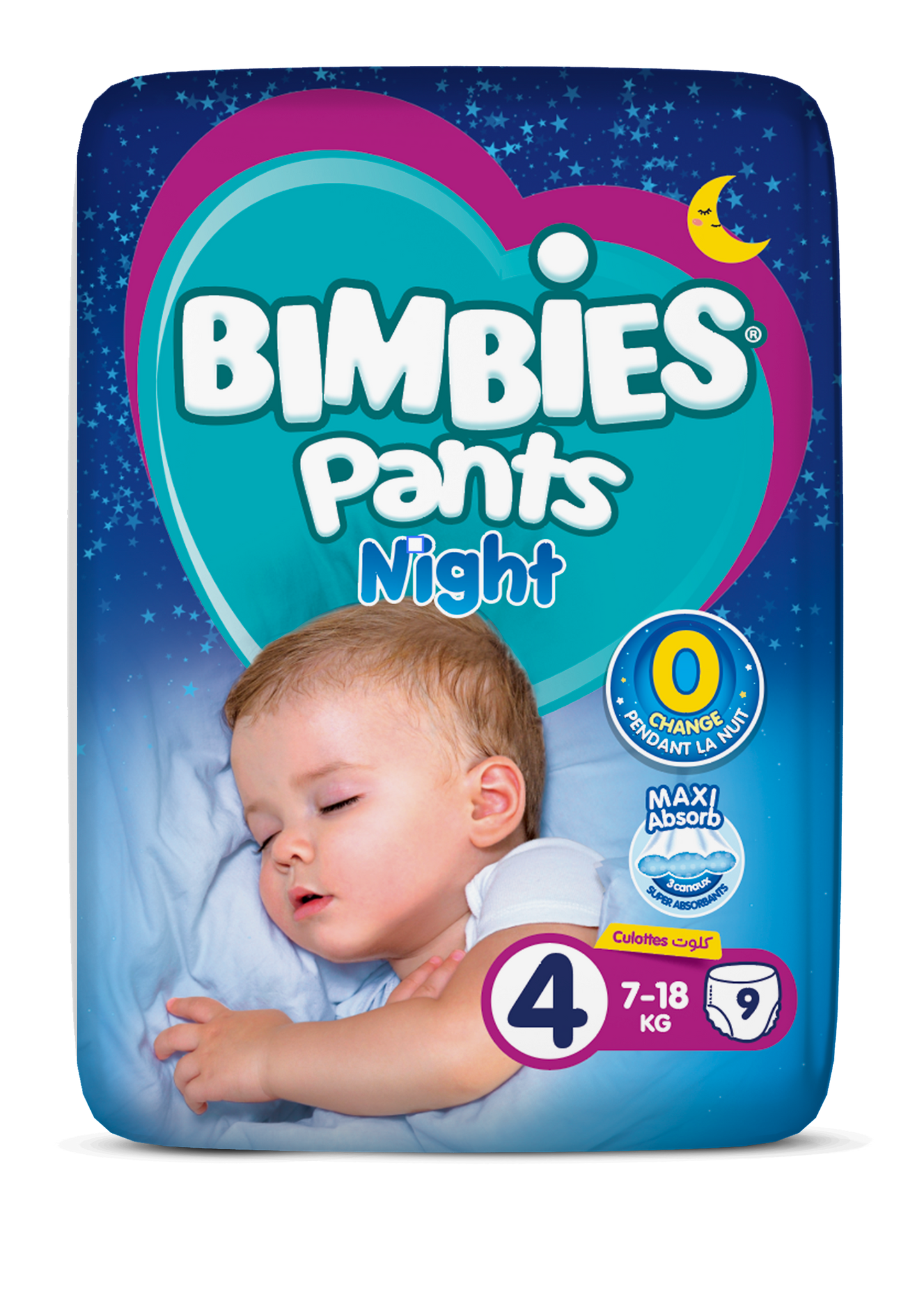 Bimbies Pants Night – Couches Culottes Nuit – Taille 4 (7–18 kg) – Pack de 9