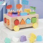 jouets éducatifs blocs de construction  en bois us de traction en bois classique Apprentissage Numéro Forme Puzzle de 1 à 4 ans