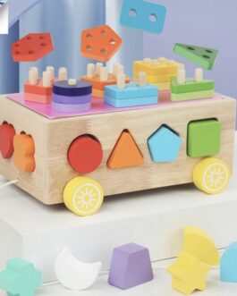 jouets éducatifs blocs de construction  en bois us de traction en bois classique Apprentissage Numéro Forme Puzzle de 1 à 4 ans