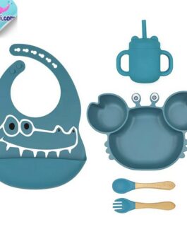 Set Repas en silicone Pour Enfant – 5 pieces , 5 Couleurs au Choix