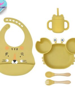 Set Repas en silicone Pour Enfant – 5 pieces , 5 Couleurs au Choix