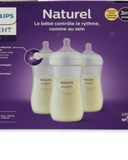 lot de 3 Biberon Philips Avent Natural avec Tétine Natural – Transparent 325 ml -3 mois +