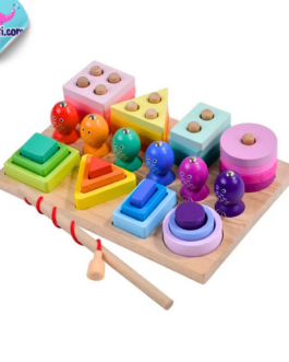  Jouet Montessori En Bois Blocs De Couleur – Cube de Jeu de pêche en Bois avec tiges magnétiques