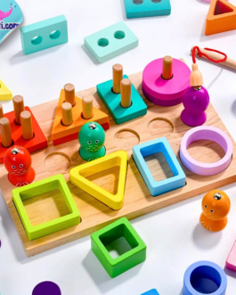  Jouet Montessori En Bois Blocs De Couleur – Cube de Jeu de pêche en Bois avec tiges magnétiques