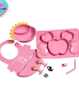 Set Repas  7 pièces en silicone Pour Enfant – 2 Couleurs au Choix