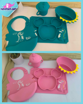 Set Repas  7 pièces en silicone Pour Enfant avec set tapis de table  2 Couleurs au Choix