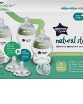 Coffret biberons – TOMMEE TIPPEE – NATURAL START – En verre – Biberons anti-colique 150 ml / 250 ml – Tétines à débit moyen