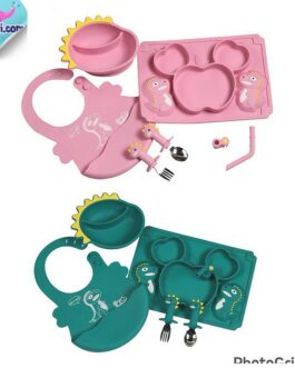 Set Repas  7 pièces en silicone Pour Enfant – 2 Couleurs au Choix