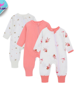 0-6 mois Lot 3 Pièces – Barboteuse Bébé Nouveau-Né Pyjama Filles Garçons Coton – Grenouillère Combinaison Avec Fermeture Éclair Confortable Respirant