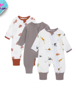 0-6 mois Lot 3 Pièces – Barboteuse Bébé Nouveau-Né Pyjama Filles Garçons Coton – Grenouillère Combinaison Avec Fermeture Éclair Confortable Respirant