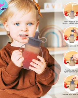 Un Sac gourde  en silicone  réutilisable alimentaire pour bébé et enfant – lait jus puree congelation ou a emporter