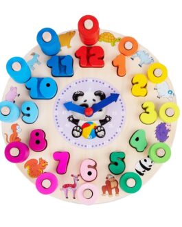 Horloge éducative en bois avec chiffres colorés et animaux mignons