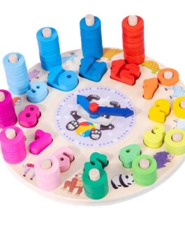 Horloge éducative en bois avec chiffres colorés et animaux mignons