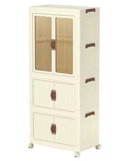 Armoire de Rangement Organisateur  Modulaire  , 3 compartiments avec Portes Transparentes et Roulettes en platique