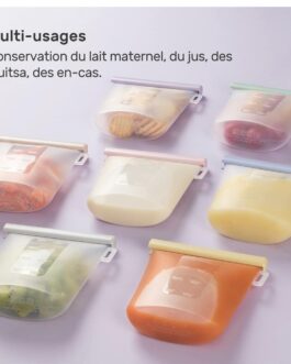 Sac poche  alimentaire en silicone réutilisable multi usage lait aliment congelation…..