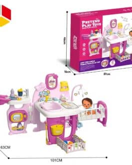 Baby Nurse Doll Play Station – Centre de jeux pour poupées XXL avec lit de poupée, baignoire et coin repas (pliable) – pour enfants à partir de 3 ans, plastique, multicolore