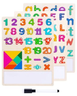 Lot  de 2 Planche éducative en bois, apprentissage chiffre et  lettre alphabet